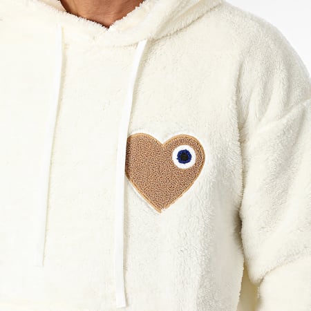 ADJ - Sweat Capuche Polaire Coeur Chic Blanc Camel