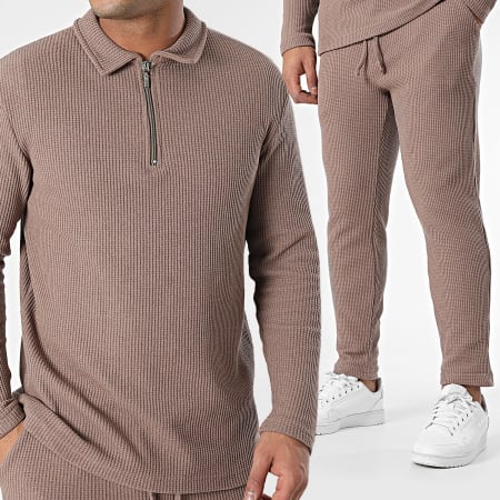Ikao - Ensemble Polo Manches Longues Zippé Et Pantalon Jogging Beige