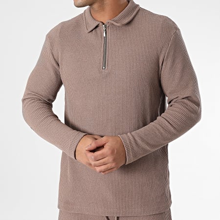 Ikao - Ensemble Polo Manches Longues Zippé Et Pantalon Jogging Beige