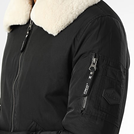 Kymaxx - Chaqueta bomber negra con cuello de piel