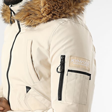 Kymaxx - Parka con capucha de piel beige