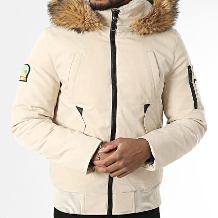 Kymaxx - Parka con capucha de piel beige