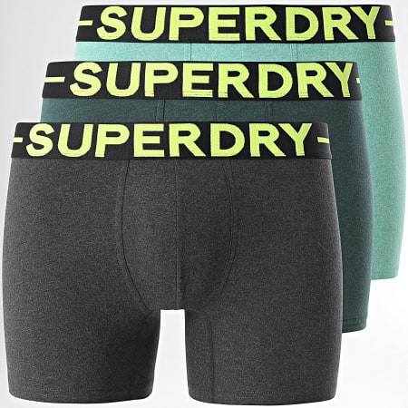 Superdry - Lot De 3 Boxers Classic Gris Anthracite Vert Foncé Vert Clair Chiné