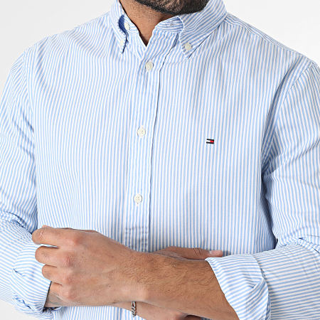 Flex Poplin Classic 7549 Camicia a maniche lunghe a righe bianche e azzurre