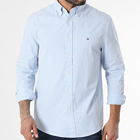 Tommy Hilfiger - Chemise Manches Longues A Rayures Flex Poplin Classic 7549 Blanc Bleu Clair