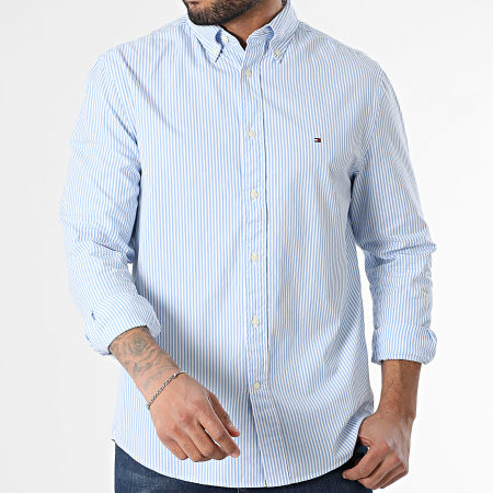 Tommy Hilfiger - Chemise Manches Longues A Rayures Flex Poplin Classic 7549 Blanc Bleu Clair