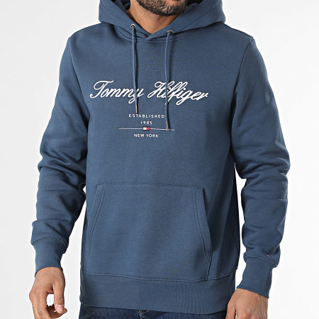 Tommy Hilfiger - Sweat Capuche Script Logo 3631 Bleu Marine