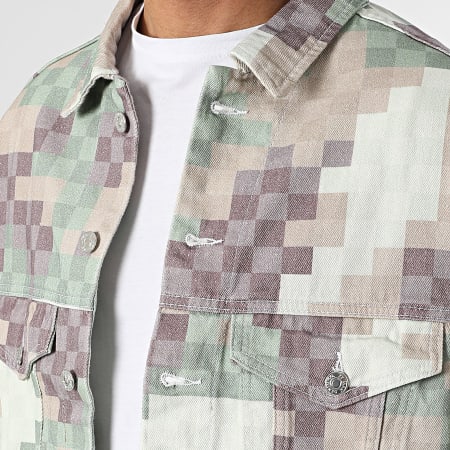 2Y Premium - Veste Jean A Carreaux Vert Beige Violet