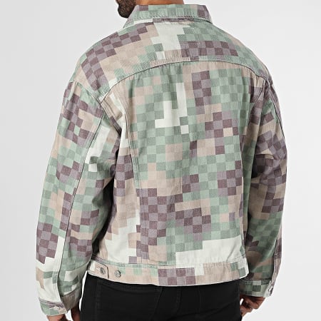 2Y Premium - Veste Jean A Carreaux Vert Beige Violet