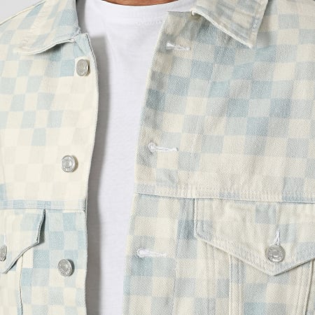 2Y Premium - Veste Jean A Carreaux Beige Bleu Clair