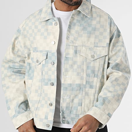 2Y Premium - Veste Jean A Carreaux Beige Bleu Clair