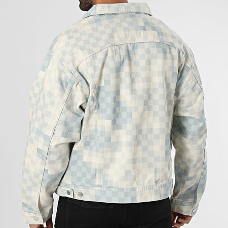 2Y Premium - Veste Jean A Carreaux Beige Bleu Clair