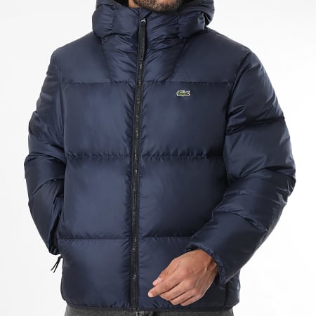Lacoste Doudoune Capuche Logo Brodé Crocodile Bleu Marine