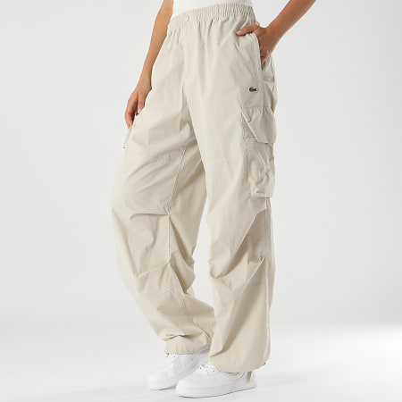 Lacoste - Pantalon Jogging Femme Logo Crocodile Beige