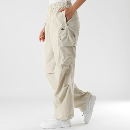 Lacoste - Pantalon Jogging Femme Logo Crocodile Beige