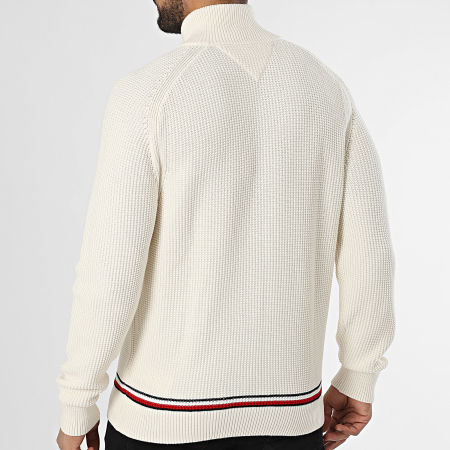 Tommy Hilfiger - Jersey de cuello alto con cremallera y rayas globales 8086 Beige