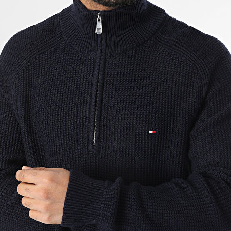 Tommy Hilfiger - Pull Col Montant Zippé Structure Global Stripe 8086 Bleu Marine