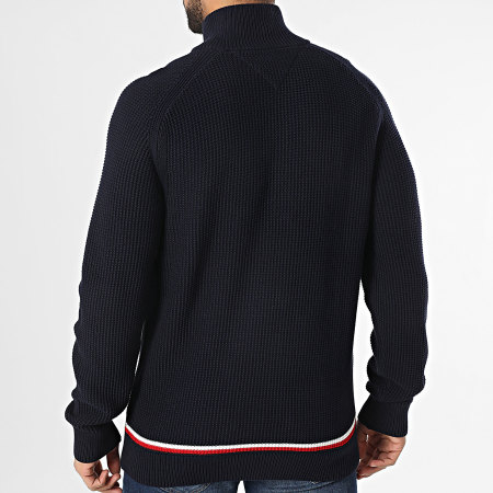 Tommy Hilfiger - Pull Col Montant Zippé Structure Global Stripe 8086 Bleu Marine