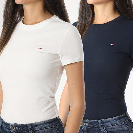 Tommy Jeans - Lot De 2 Tee Shirts Slim Femme 1366 Blanc Bleu Marine