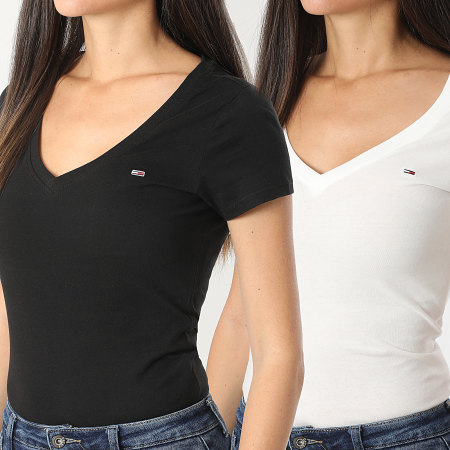 Tommy Jeans - Lot De 2 Tee Shirts Slim Col V Femme 1367 Noir Blanc