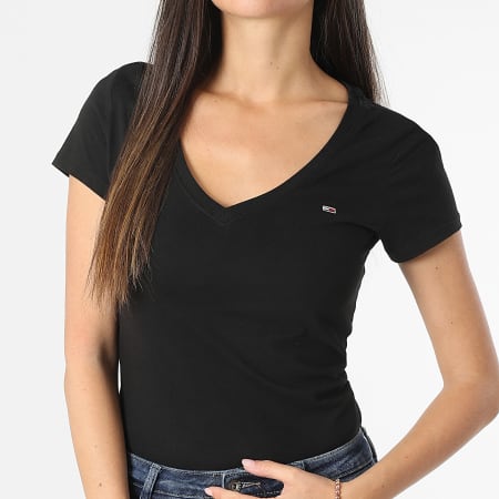 Tommy Jeans - Lot De 2 Tee Shirts Slim Col V Femme 1367 Noir Blanc