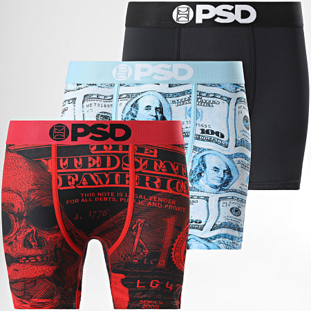 PSD - Lote de 3 Boxers 424180192 Negro Rojo Azul Claro