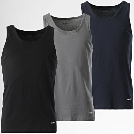 BOSS - Lote de 3 camisetas de tirantes 50532476 Negro Gris Azul Marino