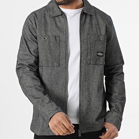 Teddy Smith - Stuart 10716992D Camisa negra con cremallera y ribetes a cuadros