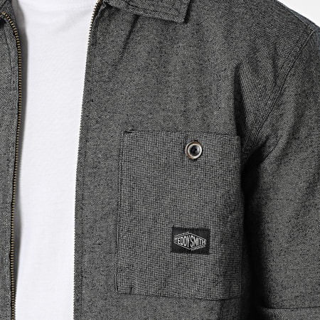 Teddy Smith - Stuart 10716992D Camisa negra con cremallera y ribetes a cuadros