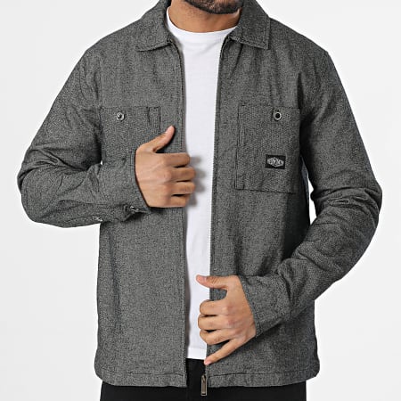 Teddy Smith - Stuart 10716992D Camisa negra con cremallera y ribetes a cuadros