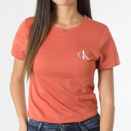 Calvin Klein - Lot De 2 Tee Shirts Slim Femme 9734 Blanc Rouge Brique