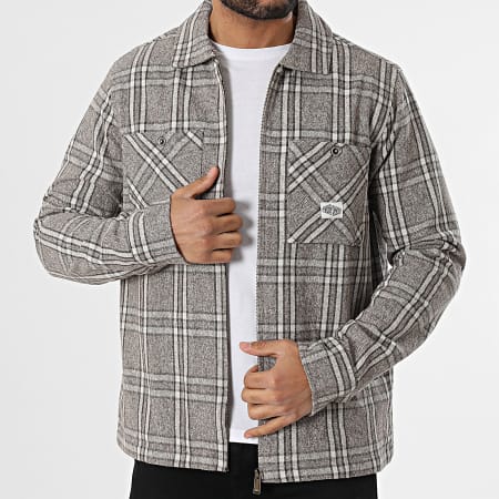 Teddy Smith - Stuart 10716992D Camisa con Cremallera Foncé Chiné Beige y Ribetes a Cuadros