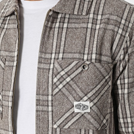 Teddy Smith - Stuart 10716992D Camisa con Cremallera Foncé Chiné Beige y Ribetes a Cuadros