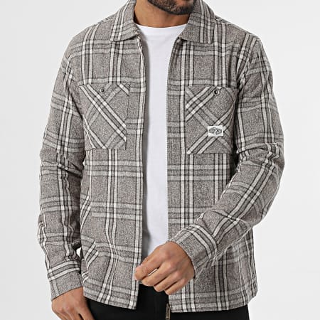 Teddy Smith - Stuart 10716992D Camisa con Cremallera Foncé Chiné Beige y Ribetes a Cuadros