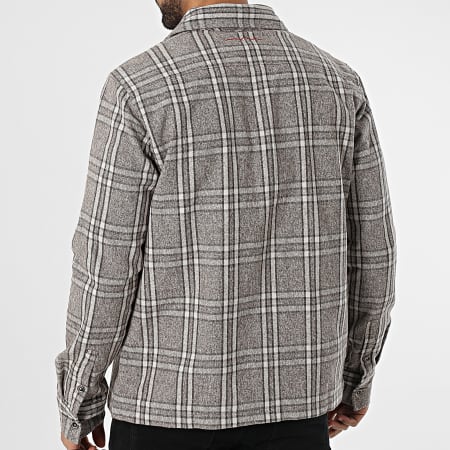 Teddy Smith - Stuart 10716992D Camisa con Cremallera Foncé Chiné Beige y Ribetes a Cuadros