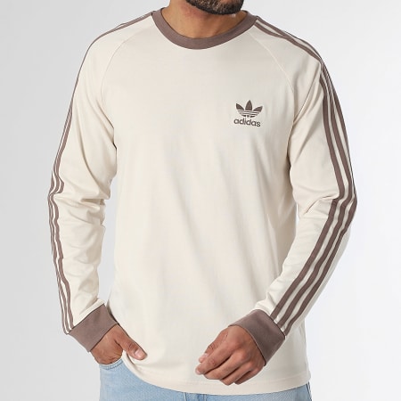 Adidas Originals - Tee Shirt Manches Longues 3 Stripes JN7022 Beige Marron