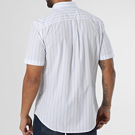 Tommy Hilfiger - Flex Popelín Rayas Camisa Manga Corta 7551 Blanco Azul Claro