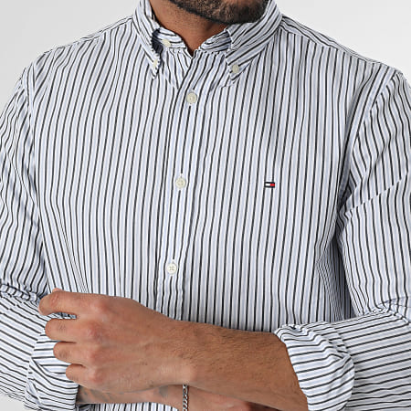 Tommy Hilfiger - Flex Poplin Classic 7549 Blanco Negro Camisa de Manga Larga a Rayas