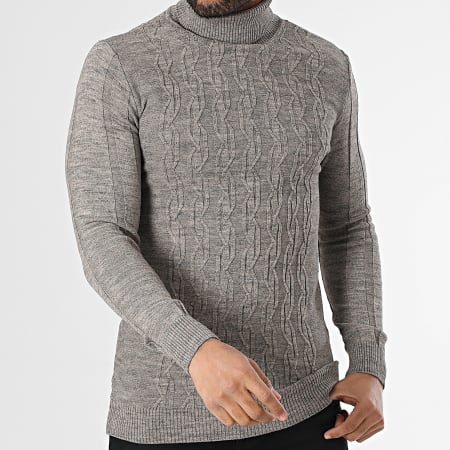 Classic Series - Pull Col Roulé Gris Chiné