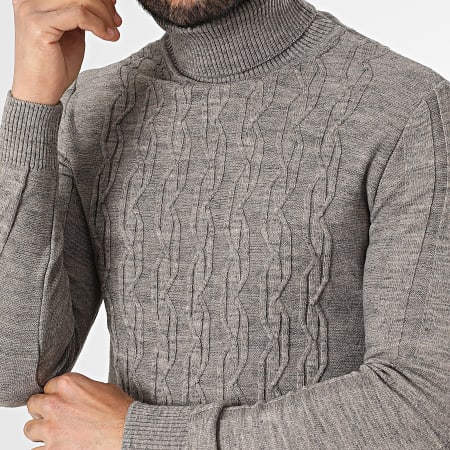 Classic Series - Pull Col Roulé Gris Chiné