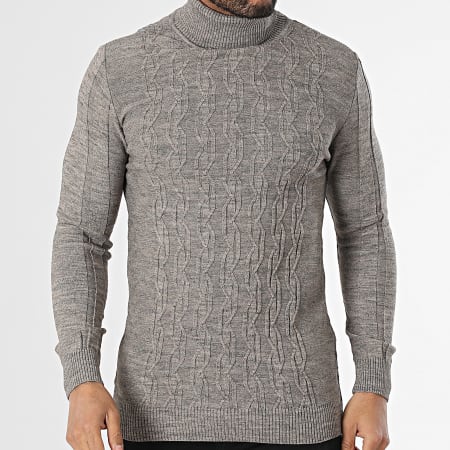 Classic Series - Pull Col Roulé Gris Chiné