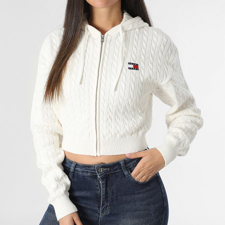 Tommy Jeans - Sudadera con capucha y cremallera Badge para mujer 9334 Blanco