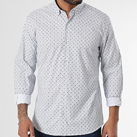 Classic Series - Chemise Manches Longues Blanc Bleu Marine