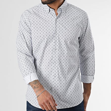 Classic Series - Chemise Manches Longues Blanc Bleu Marine
