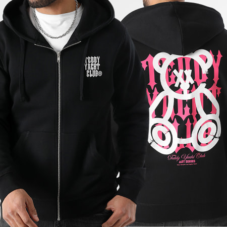 Teddy Yacht Club - Sweat Zippé Capuche Street Roll Rose Fluo Noir