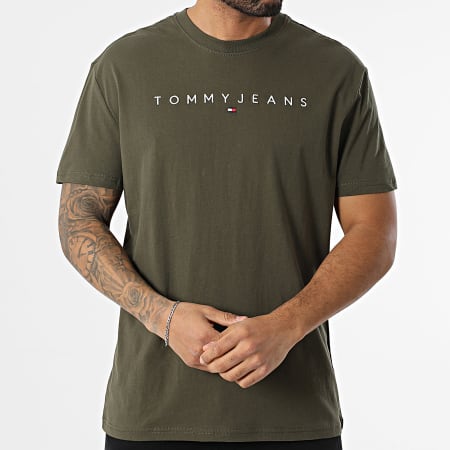 Tommy Jeans - Tee Shirt Linear Logo 0744 Vert Kaki