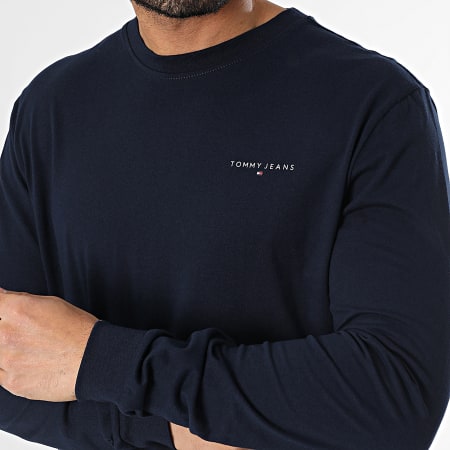 Tommy Jeans - Tee Shirt Manches Longues Slim Linear Chest 1138 Bleu Marine