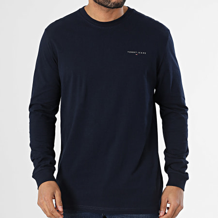 Tommy Jeans - Tee Shirt Manches Longues Slim Linear Chest 1138 Bleu Marine