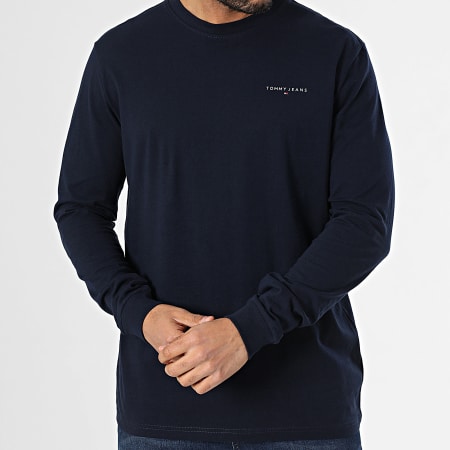 Tommy Jeans - Tee Shirt Manches Longues Slim Linear Chest 1138 Bleu Marine