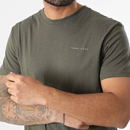 Tommy Jeans - Tee Shirt Slim Linear Chest 1188 Vert Kaki